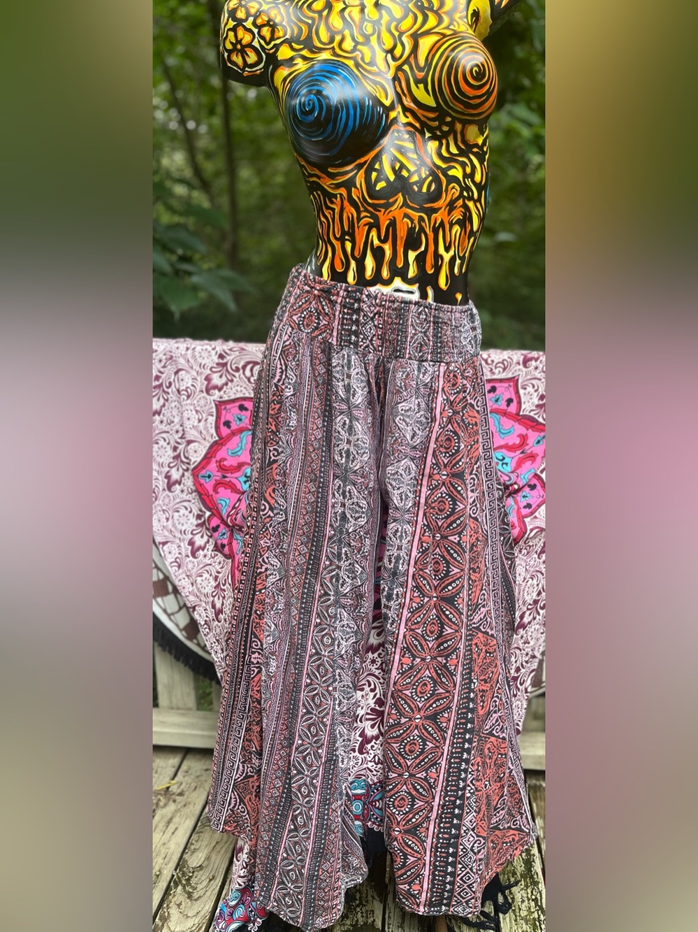 Earthbound Bohemian Printed Maxi Skirt in Coral and Black